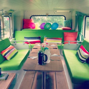 The interior of the Big Green Bus