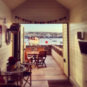 Looking out to sea from inside Shaldon Beach Hut number 1