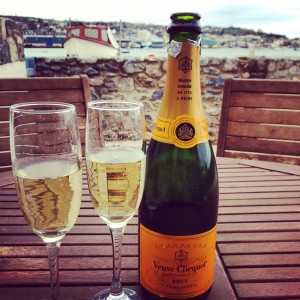 Champagne at the beach hut in Shaldon