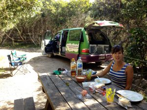Having lunch by the campervan at Black Rocks Campground, Ten Mile Beach, Australia