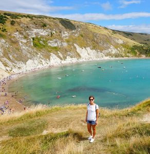 Admiring the view at Lulworth Cove in Dorset.