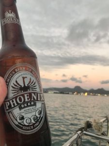 Phoenix beer and sunset in Mauritius.