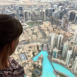 An image of myself looking out over the views of Dubai from the Burj Khalifa