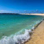 Waves rolling onto the shore at La Concha Beach, El Cotillo, Fuerteventura