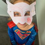 Emily wearing her homemade Owlette mask
