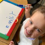 Practising name writing during lockdown 2020