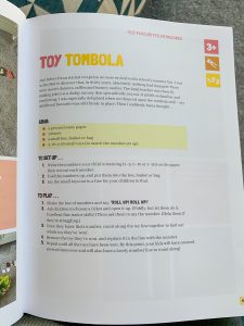 Five Minute Mum book, toy tombola activity. This book has loads of things to do with kids during lockdown