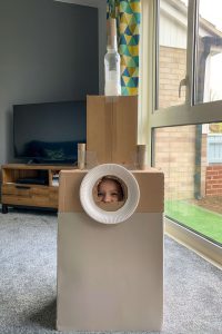 Emily in her cardboard rocket - one of my favourite things to do with kids during lockdown