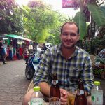Having a beer on Soi Rambuttri in Bangkok