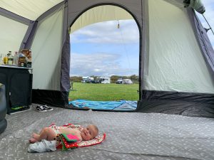 The view from our tent at Hurst View Campsite, Lymington