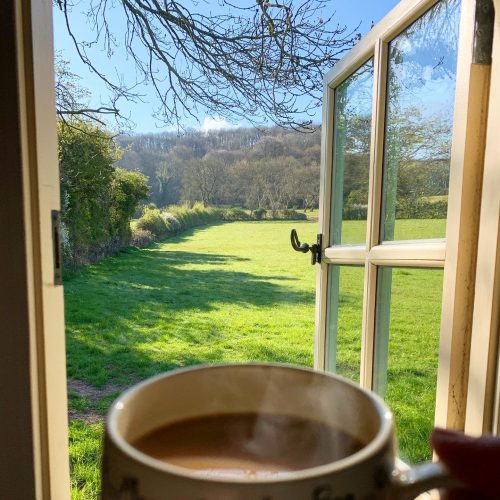 Cuppa with a view. Glamping in Somerset